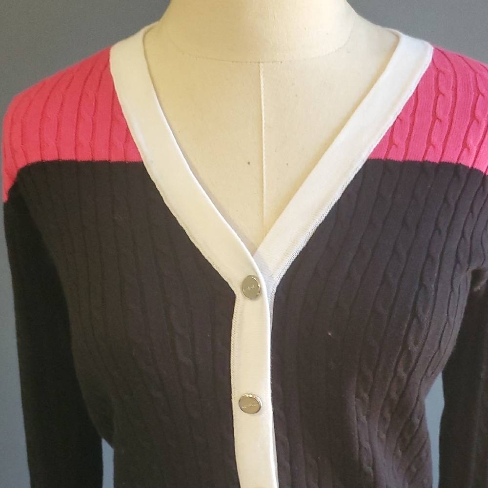 Lauren Ralph Lauren Elegant Black and Pink Women's Cardigan Sweater Sz S - Picture 3 of 14